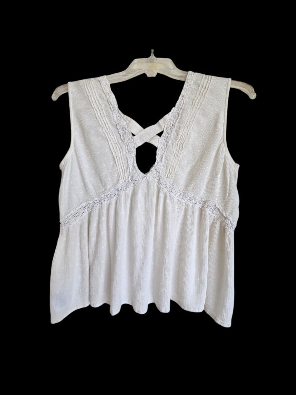 American Eagle Lace Shell Top Babydoll Tank Blouse Flowy Trapeze Gauzy Ivory L - Picture 13 of 13